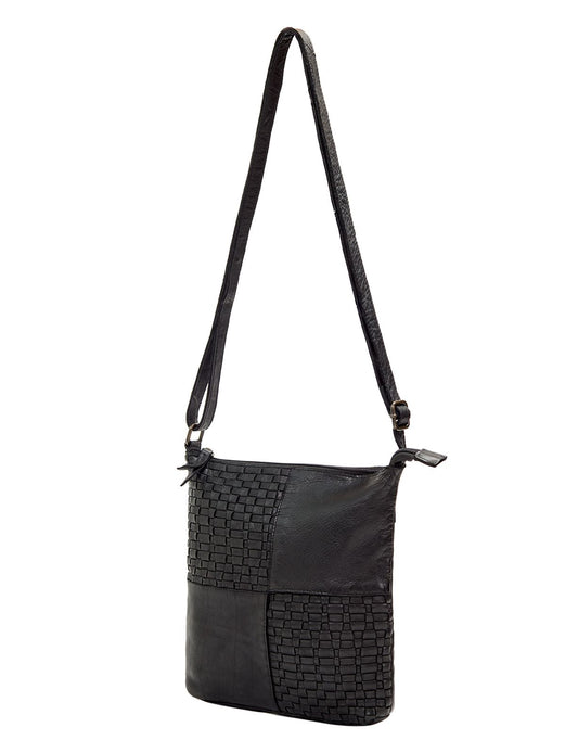 KALGOORLIE WOVEN PANELLED LEATHER XBODY BAG- A-0001-BLACK- NEW IN
