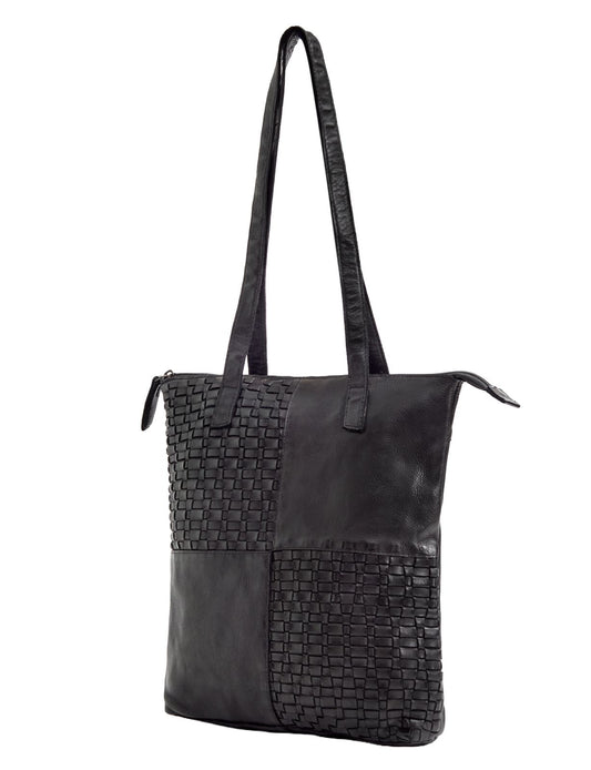 LONGREACH PANELLED LEATHER TOTE BAG- A-0002-BLACK- NEW IN