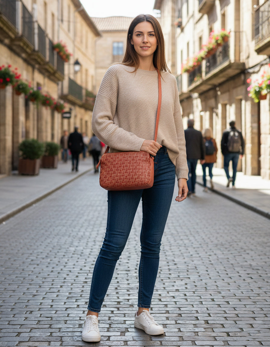 ALBANY MULTICOMPARTMENT LEATHER XBODY BAG- A-0019-TAN- NEW IN