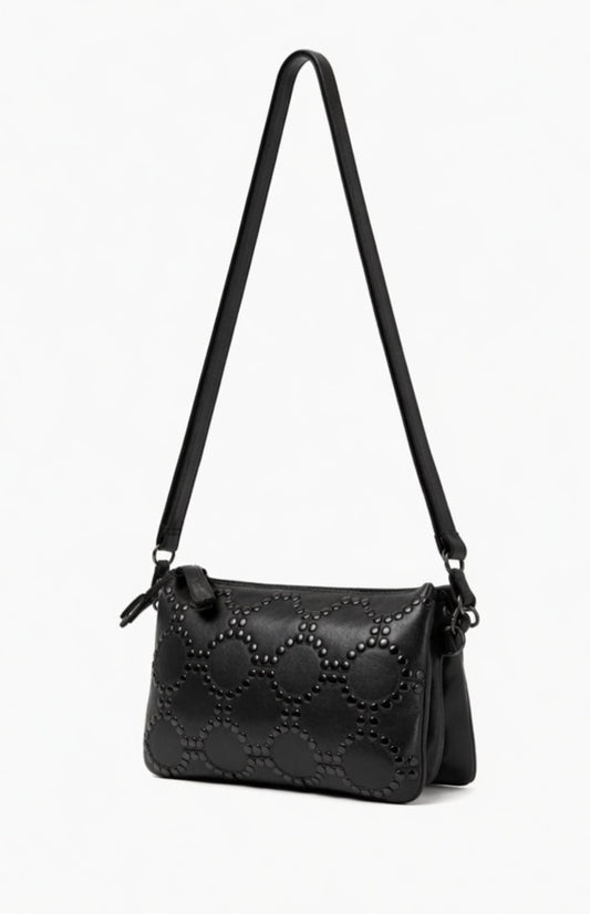 COWRA STUD DETAIL LEATHER XBODY BAG- A-0021-BLK- NEW IN