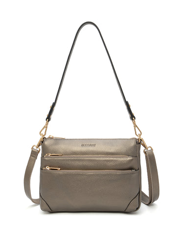 FAITH LEATHER CROSS BODY BAG- E1-0749-PEWTER- NEW IN