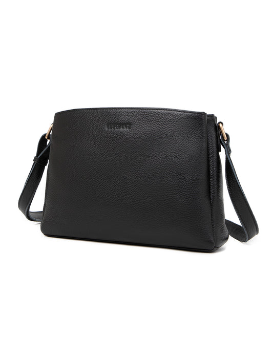 HUNTER TRIPLE COMPARTMENT LEATHER XBODY BAG- E1-0837-BLK-SALE