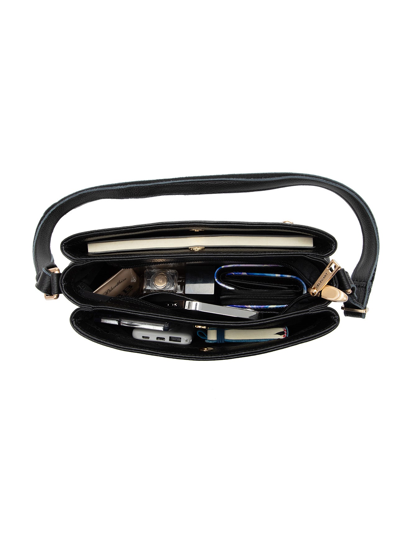 HUNTER TRIPLE COMPARTMENT LEATHER XBODY BAG- E1-0837-BLK-SALE