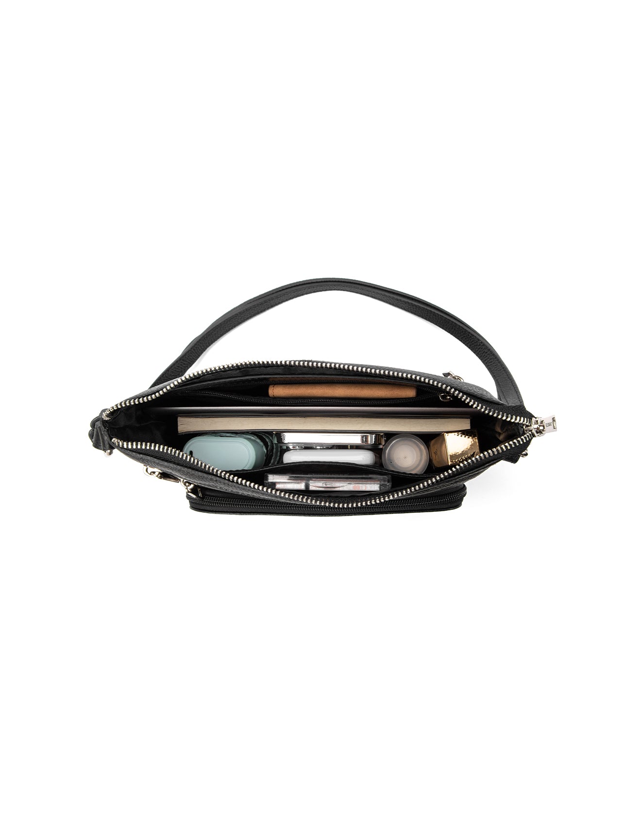 FRANCESCA MULTI CMPT RFID PROTECTED LEATHER XBODY BAG- E1-0851-BLK