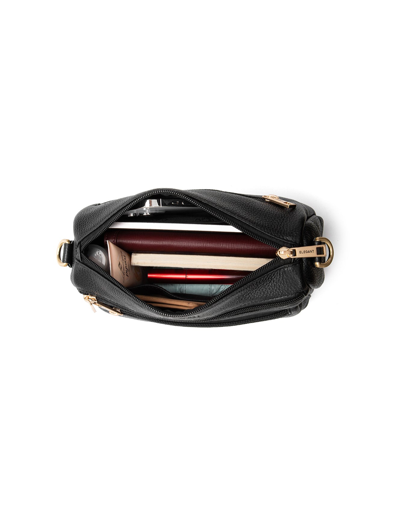 GABBY MULTI CMPT LEATHER XBODY BAG- E1-0856-BLK