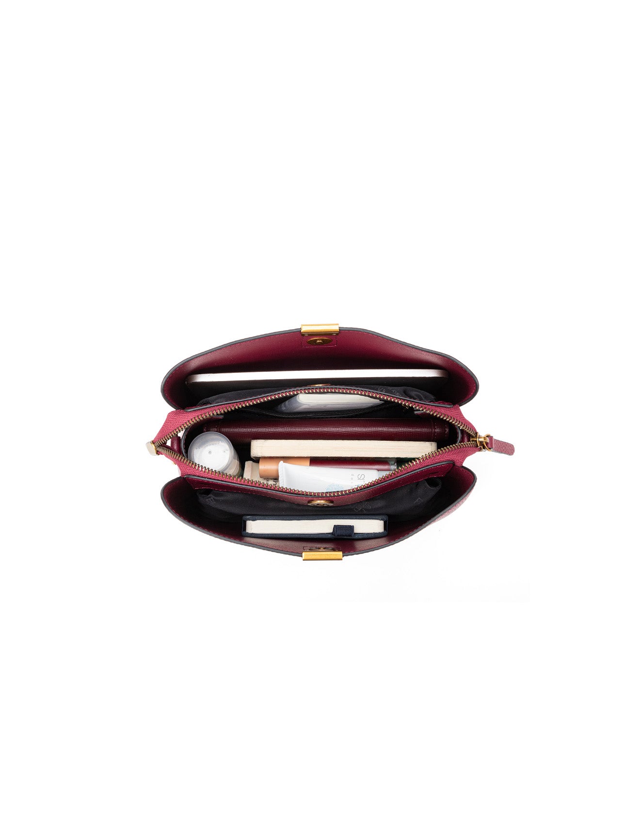 OLIVIA LEATHER BUCKET BAG W/ STRAP - BURGUNDY