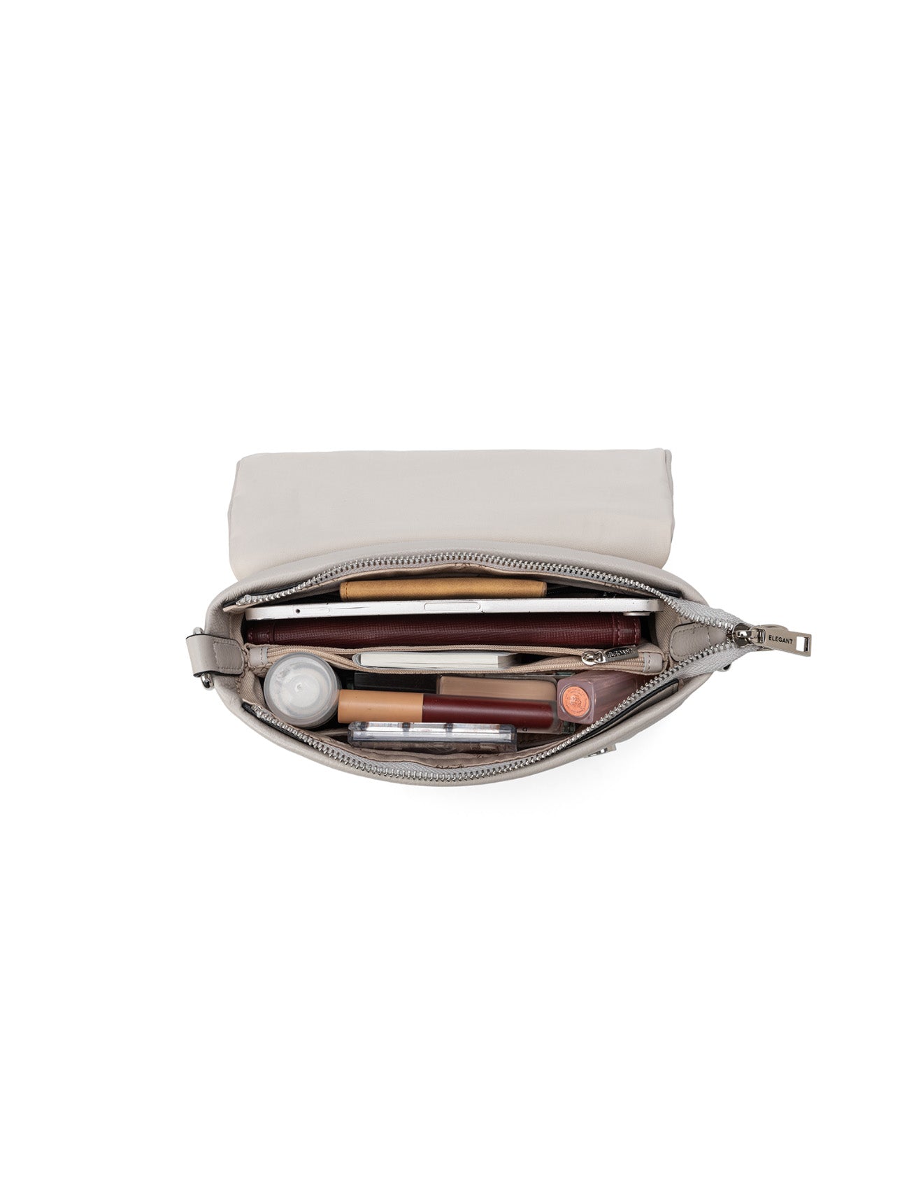 COURTNEY LEATHER CROSS BODY BAG W/ CHAIN HANDLE DETAIL - BEIGE