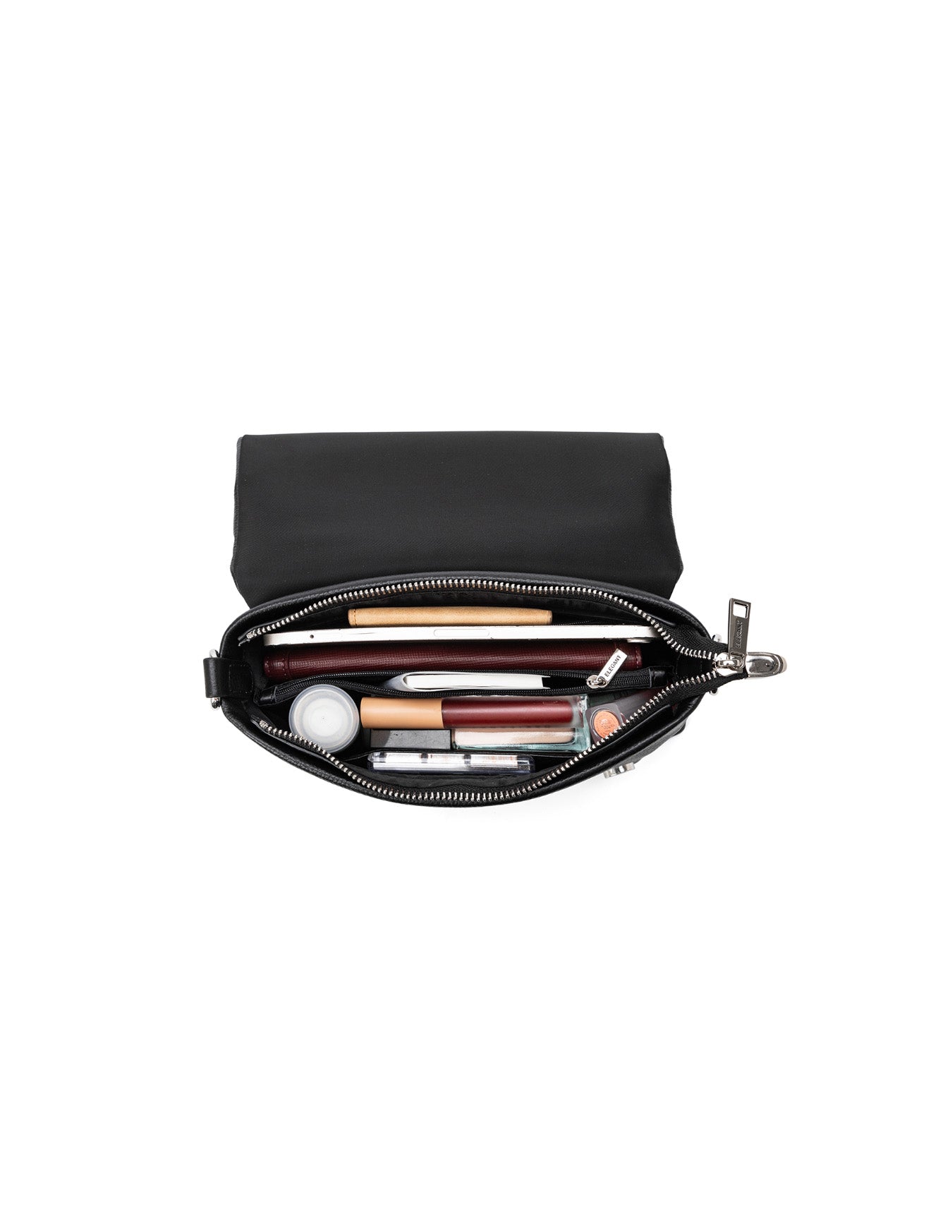 COURTNEY LEATHER CROSS BODY BAG W/ CHAIN HANDLE DETAIL - BLACK