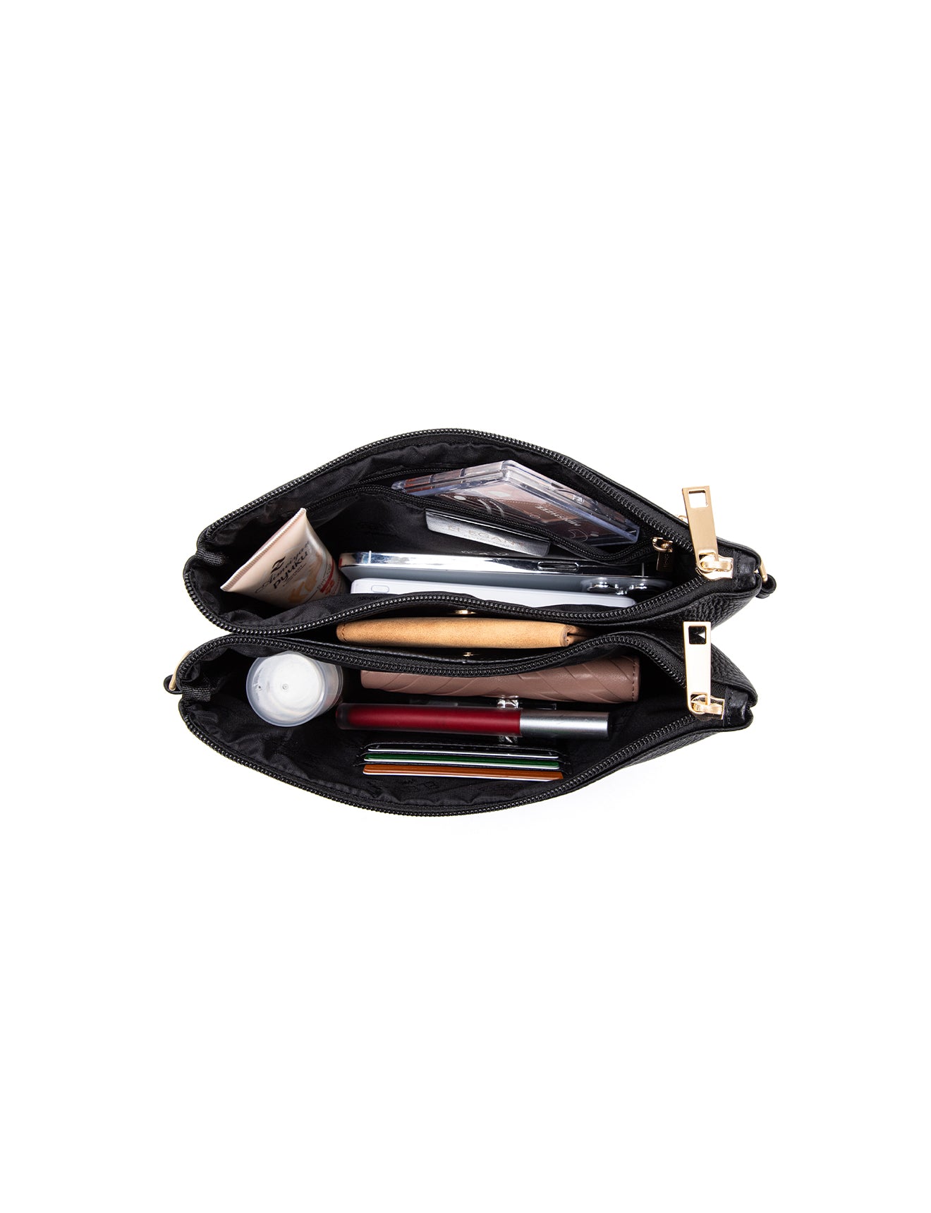 HOPE MULTI COMPARTMENT LEATHER XBODY BAG- E1-1010-BLK- NEW IN
