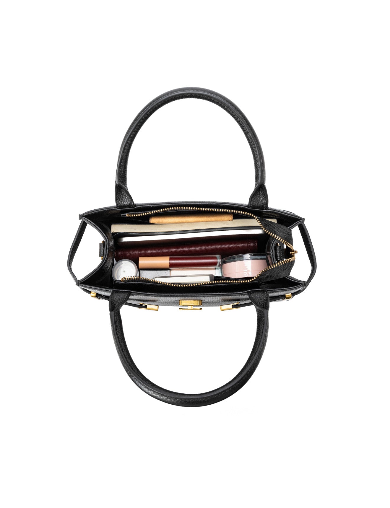 ELEGANT GRACE LEATHER CROSS BODY BAG W/ GOLD CLASP - BLACK