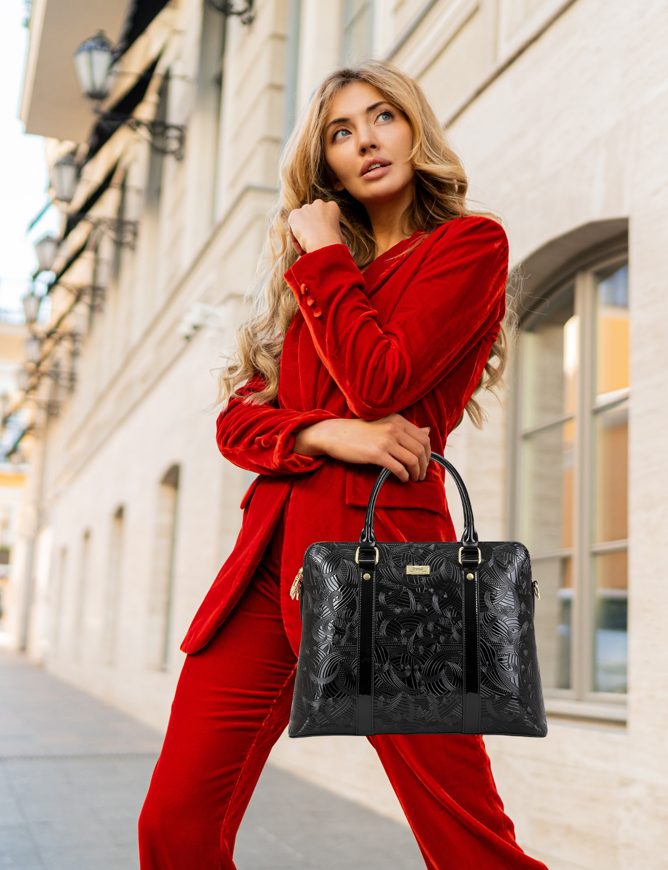 AMIRA PATENT LEATHER LAPTOP BAG- SF45-6006- BLK