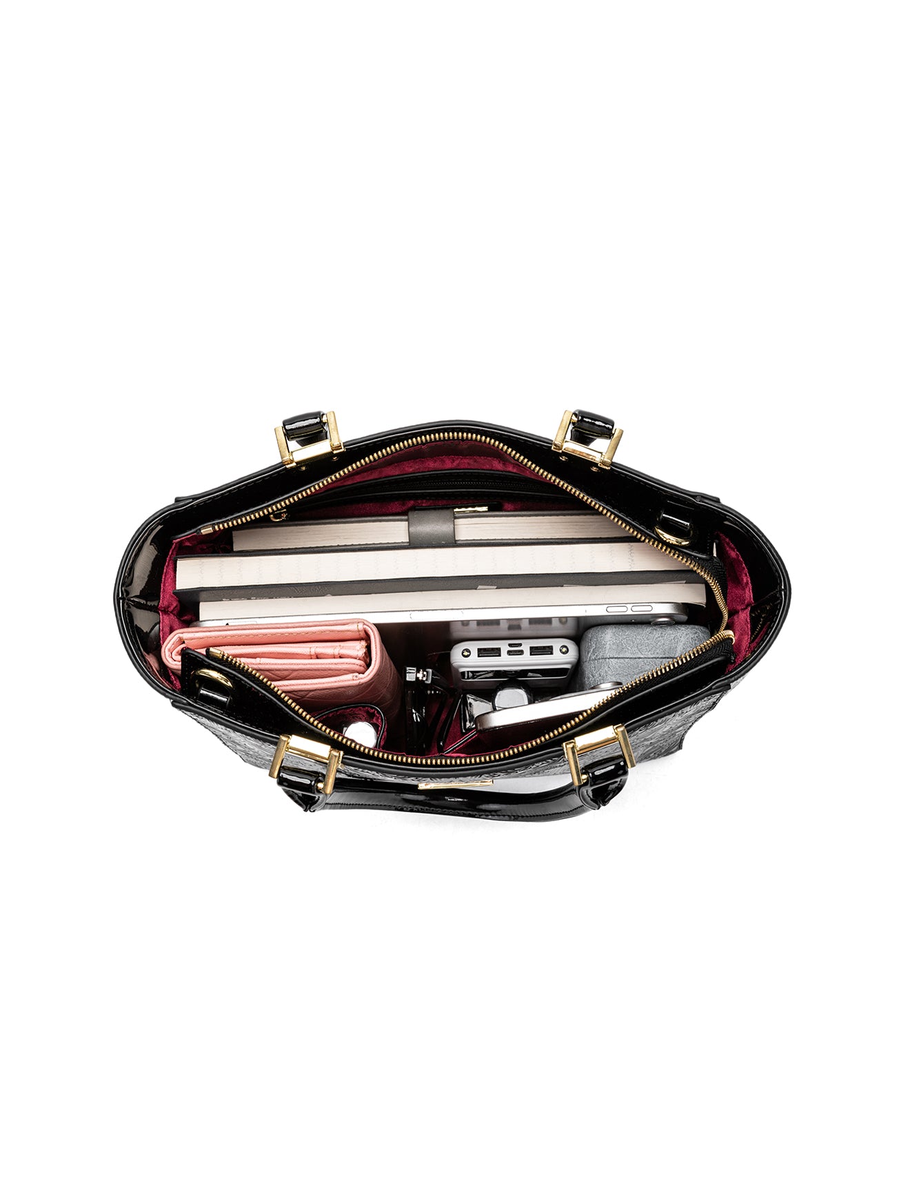 CAROLINA EMBOSSED PATENT LEATHER BAG - BLACK