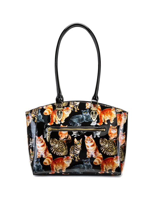 CATS MEOW PATENT LEATHER SHOULDER BAG - CAT PRINT