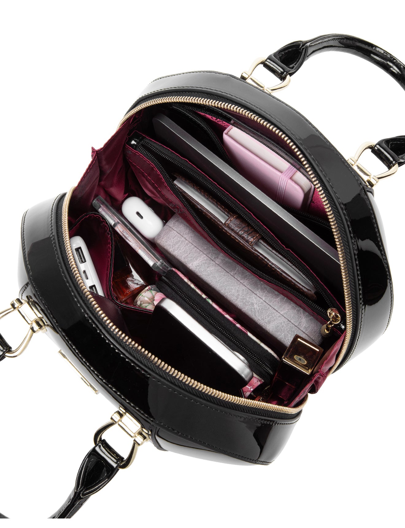 ALLURA ROUNDED MINI PATENT LEATHER HANDBAG-SV1-0293-BLK