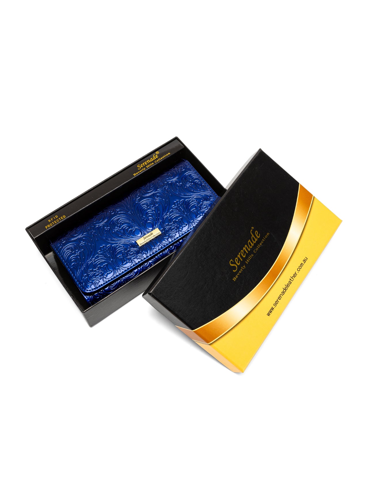 CAROLINA LARGE PATENT LEATHER WALLET WITH RFID - BLUE