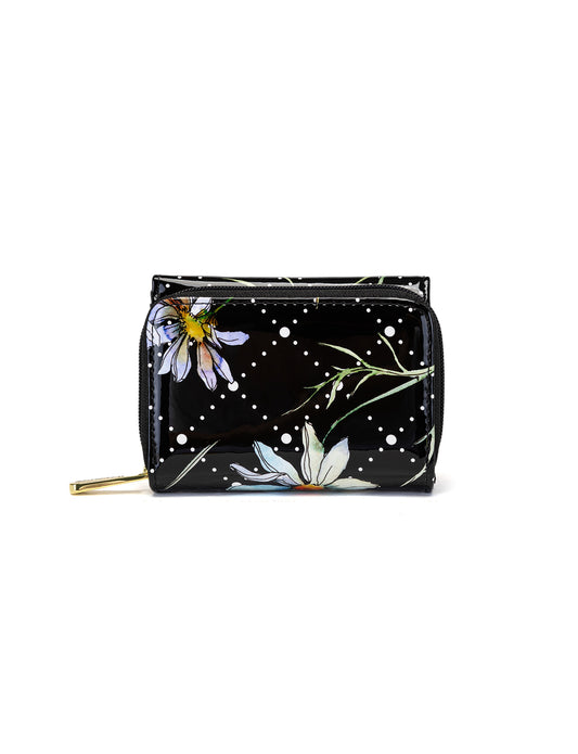 DAISY SMALL PATENT LEATHER WALLET WITH RFID - DAISY PRINT