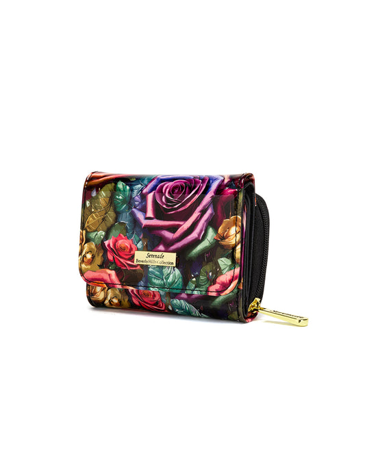ROSETTA SMALL PATENT LEATHER WALLET WITH RFID - ROSE PRINT