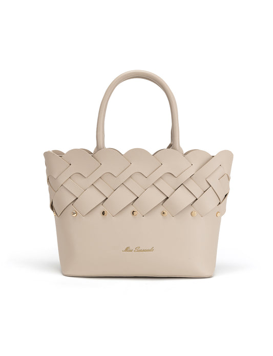 CATALINA VEGAN WOVEN PANEL GRIP BAG- XB-2364-TAUPE