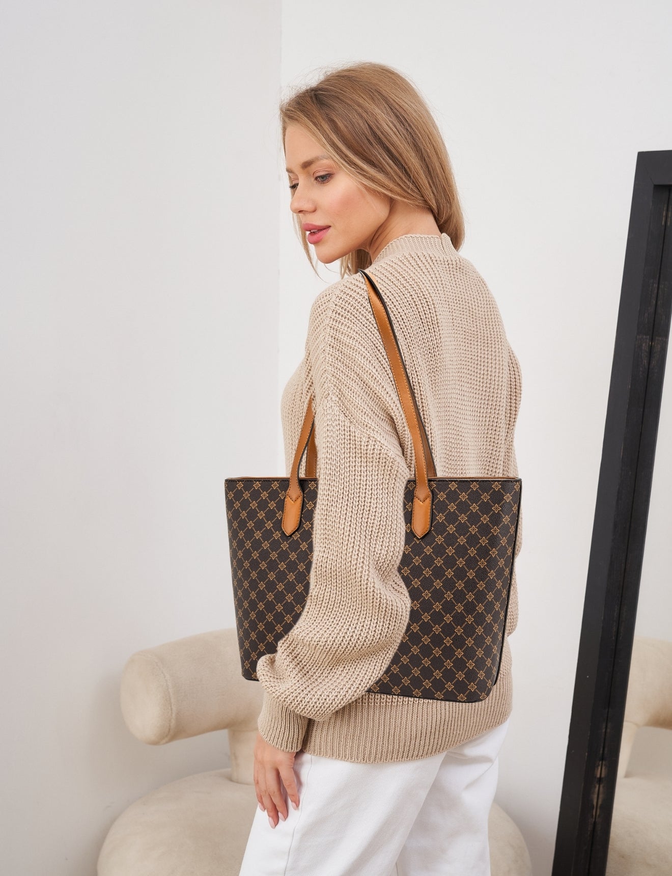 TINA VEGAN TOTE BAG- XB-2375-TAN- NEW IN