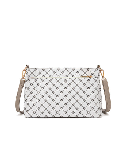 ROME TRIPLE COMPARTMENT XBODY BAG - WHITE & TAUPE