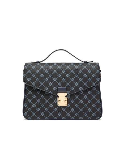 NAPLES TRIPLE COMPARTMENT BAG W/ CHAIN DETAIL AND ADJUSTABLE XBODY STRAP - NAVY