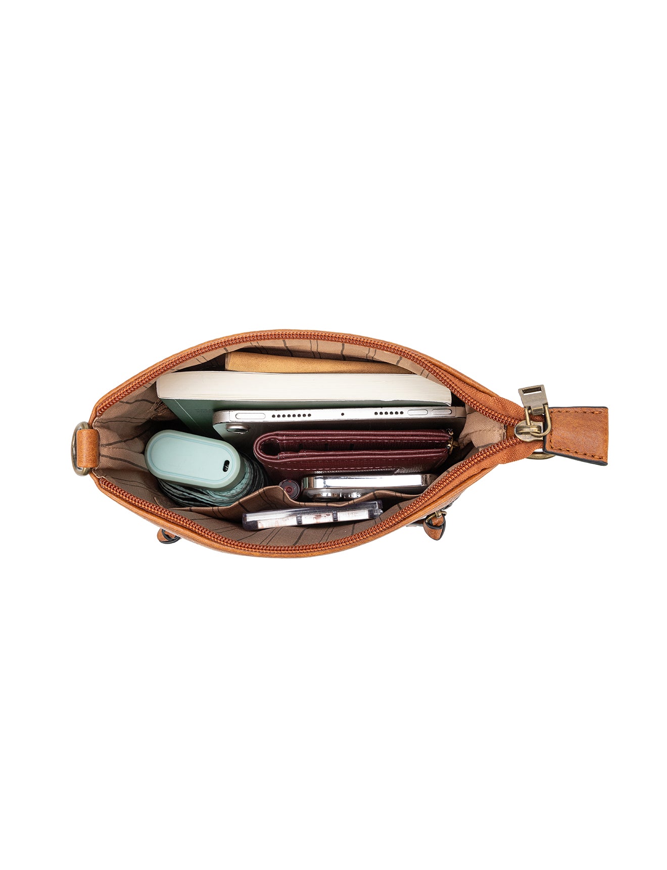 MIRANDA XBODY BAG WITH ZIPS - TAN & WHITE