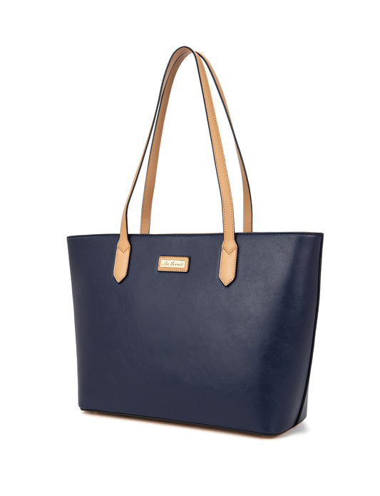 ELIZABETH TOTE - NAVY & CAMEL