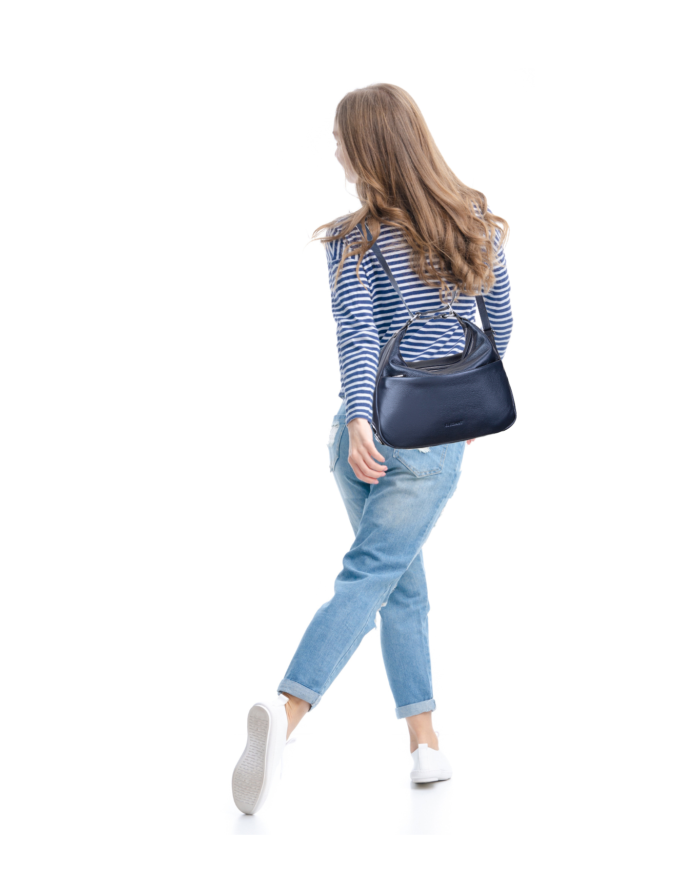 KAYLEIGH CONVERTIBLE LEATHER SHOULDER/BACKPACK-E1-0859-NVY