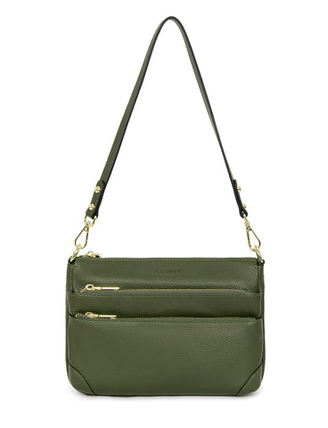 FAITH LEATHER CROSS BODY BAG-e1-0749- OLIVE- NEW IN