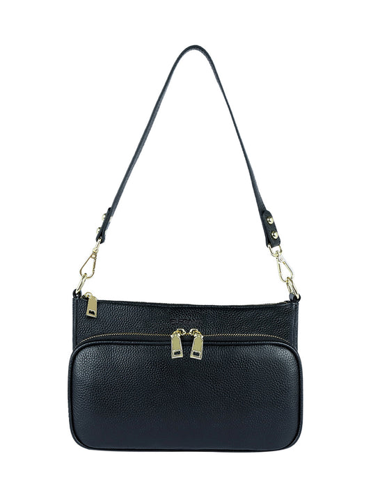 FELICITY LEATHER XBODY BAG- E1-0814A-BLK