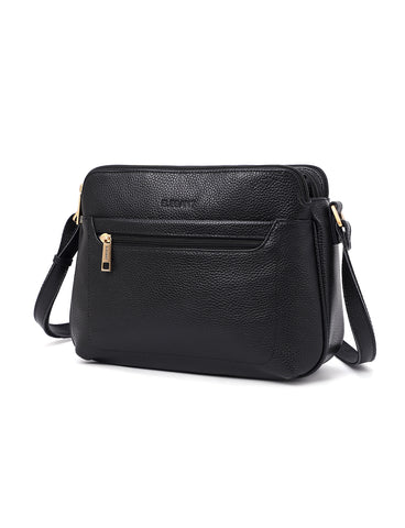 BROOKE TRIPLE COMPARTMENT LEATHER XBODY BAG- E1-0828-BLK- NEW IN