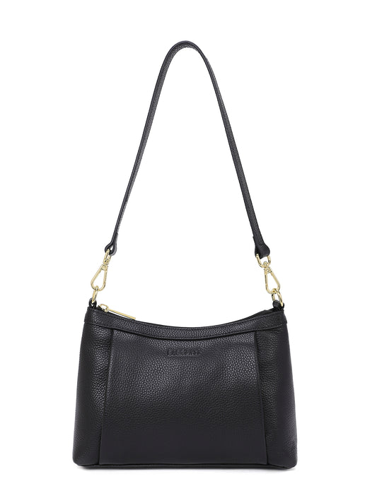 MARCIA LEATHER XBODY BAG- BLACK- E1-0830-BLK