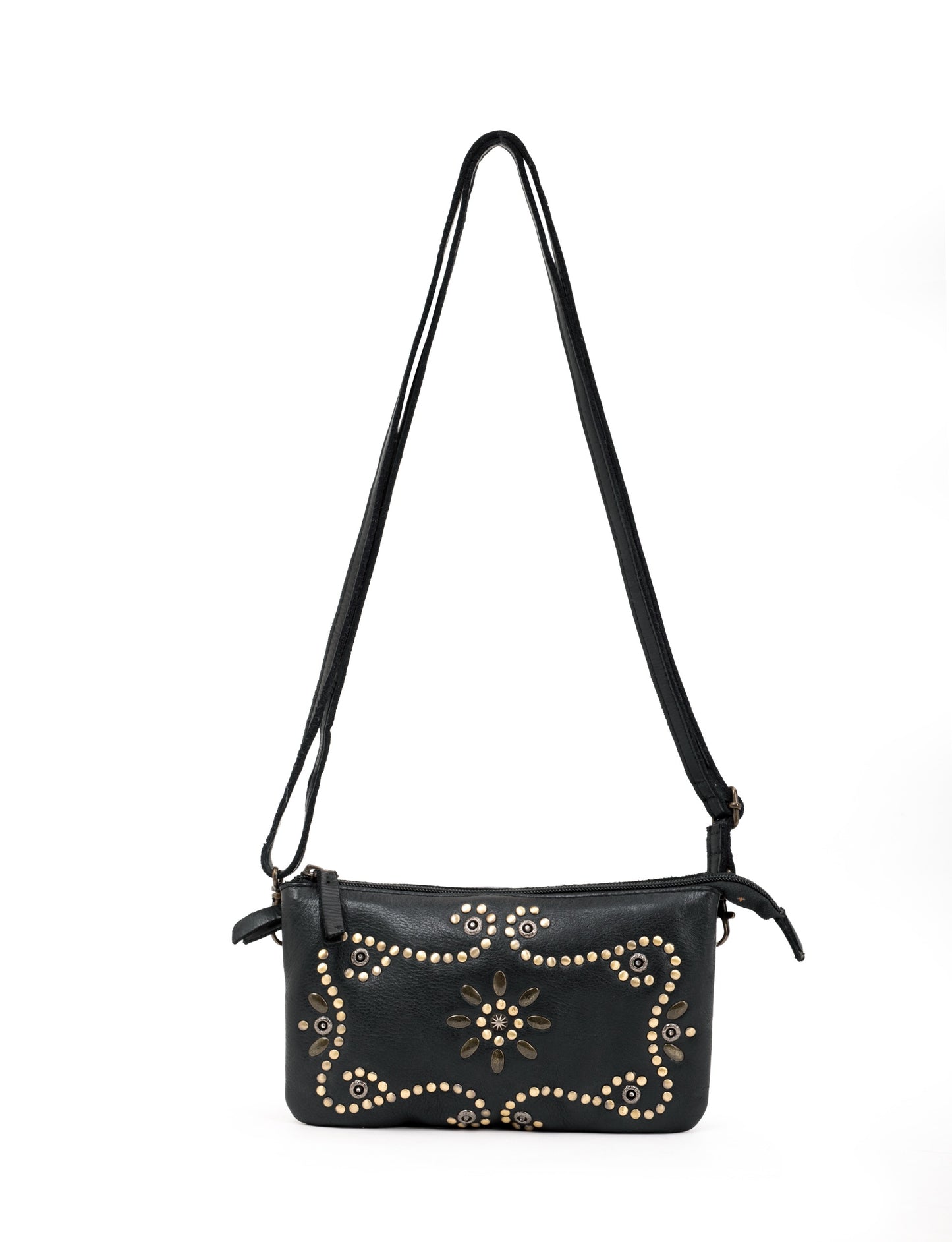 FITZROY STUDDED CROSS BODY BAG W/ ADJUSTABLE STRAP - BLACK