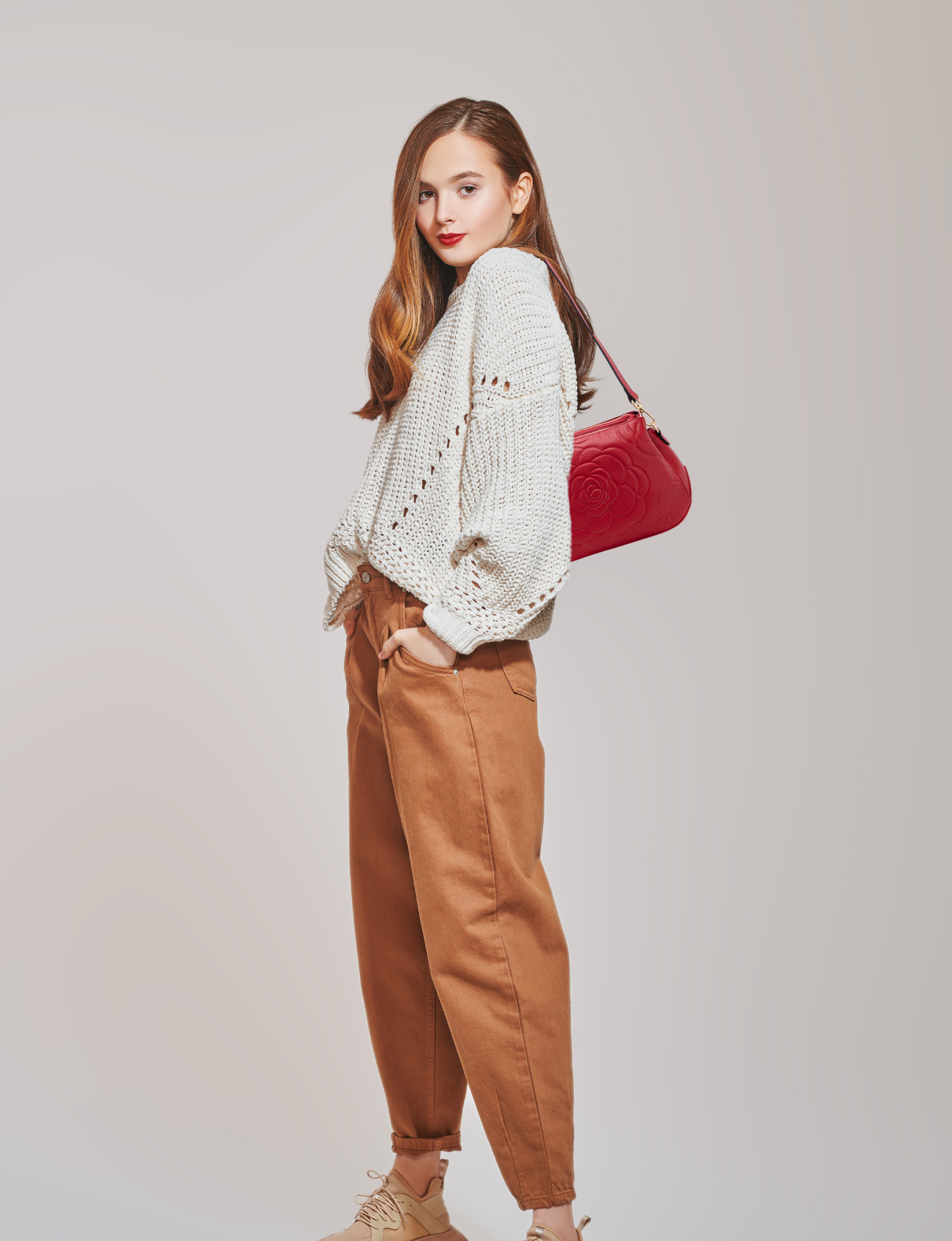 ROSIE 3 COMPARTMENT LEATHER XBODY BAG- E1-8285A-FIRE