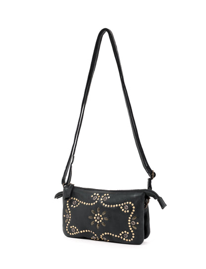 FITZROY STUDDED CROSS BODY BAG W/ ADJUSTABLE STRAP - BLACK