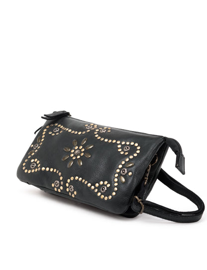 FITZROY STUDDED CROSS BODY BAG W/ ADJUSTABLE STRAP - BLACK