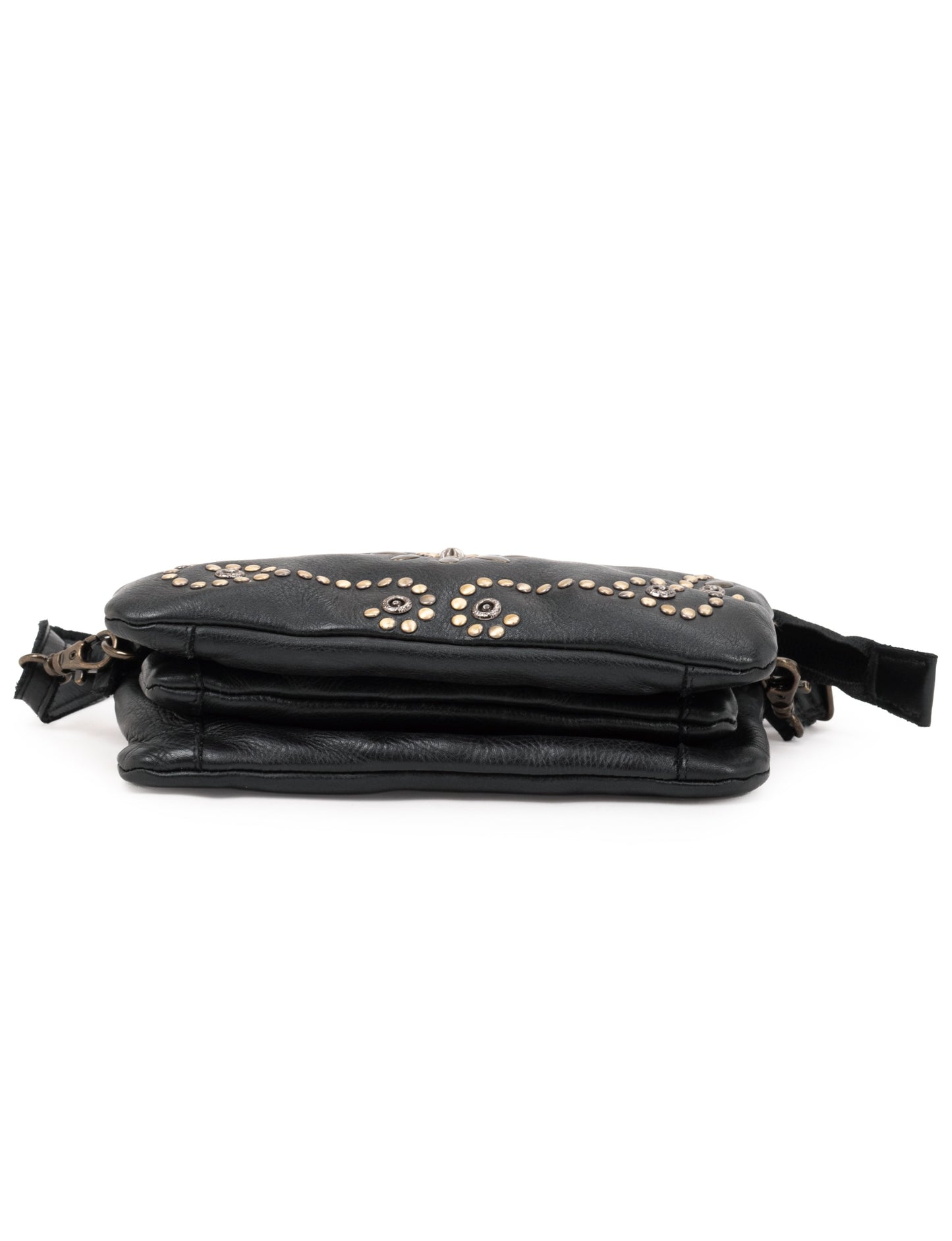 FITZROY STUDDED CROSS BODY BAG W/ ADJUSTABLE STRAP - BLACK