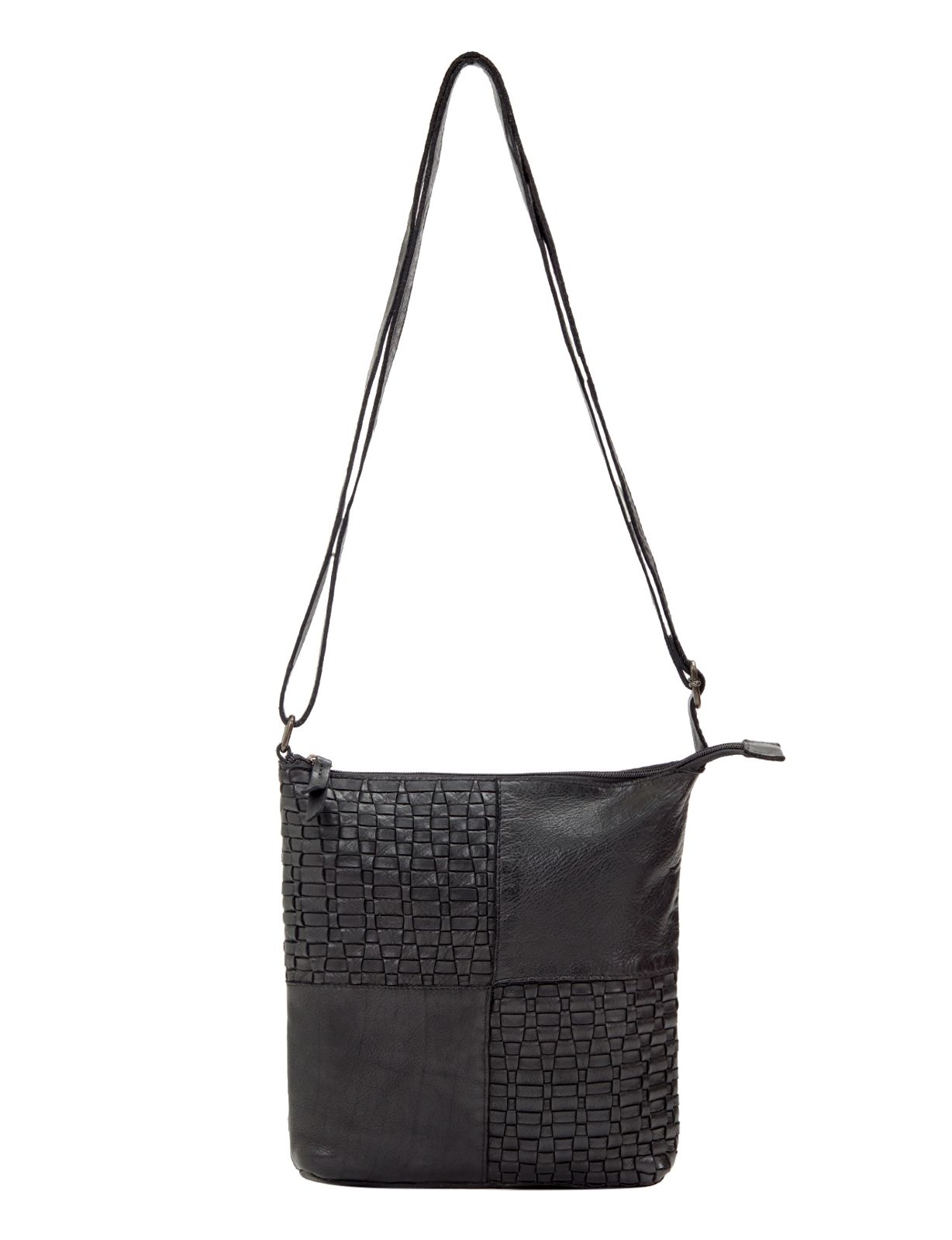 KALGOORLIE WOVEN PANELLED LEATHER XBODY BAG- A-0001-BLACK- NEW IN