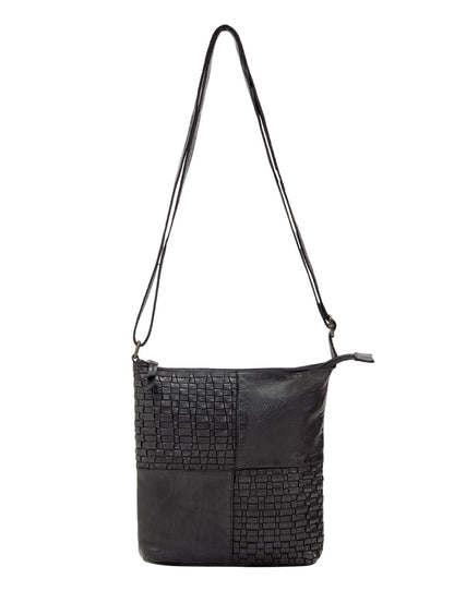 KALGOORLIE WOVEN PANELLED LEATHER XBODY BAG- A-0001-BLACK- NEW IN