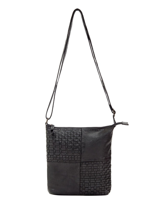 KALGOORLIE WOVEN PANELLED LEATHER XBODY BAG- A-0001-BLACK- NEW IN
