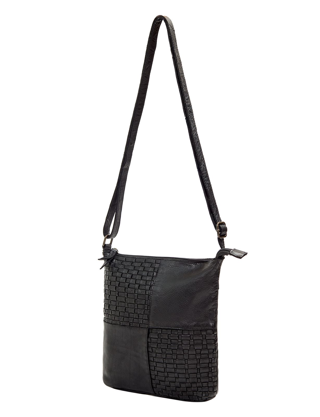 KALGOORLIE WOVEN PANELLED LEATHER XBODY BAG- A-0001-BLACK- NEW IN