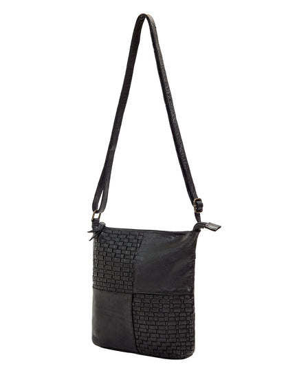 KALGOORLIE WOVEN PANELLED LEATHER XBODY BAG- A-0001-BLACK- NEW IN