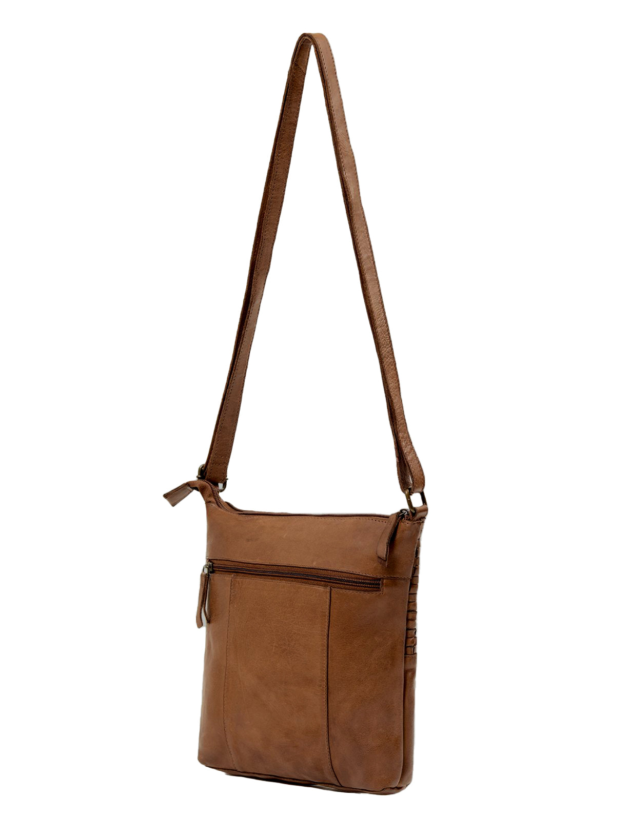 KALGOORLIE WOVEN PANELLED LEATHER XBODY BAG- A-0001-COGNAC- NEW IN