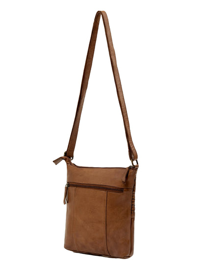 KALGOORLIE WOVEN PANELLED LEATHER XBODY BAG- A-0001-COGNAC- NEW IN