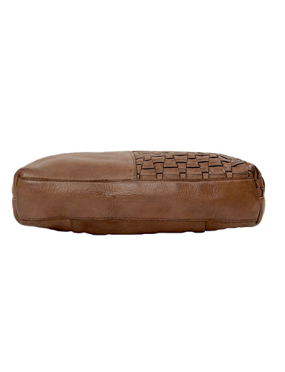 KALGOORLIE WOVEN PANELLED LEATHER XBODY BAG- A-0001-COGNAC- NEW IN