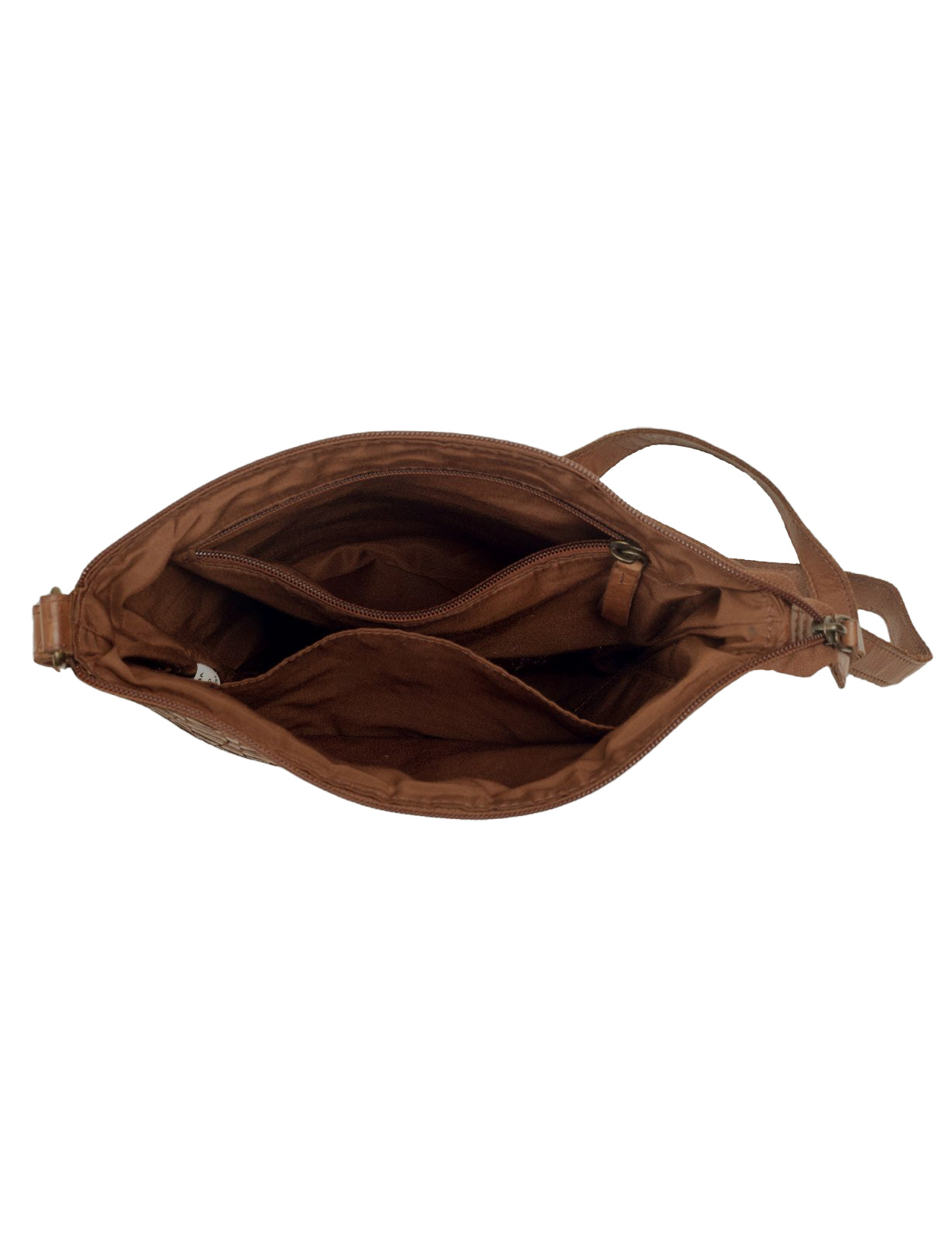 KALGOORLIE WOVEN PANELLED LEATHER XBODY BAG- A-0001-COGNAC- NEW IN