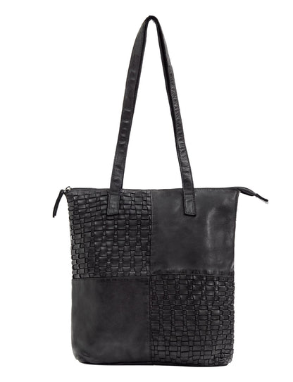 LONGREACH PANELLED LEATHER  TOTE BAG- A-0002-BLACK- NEW IN