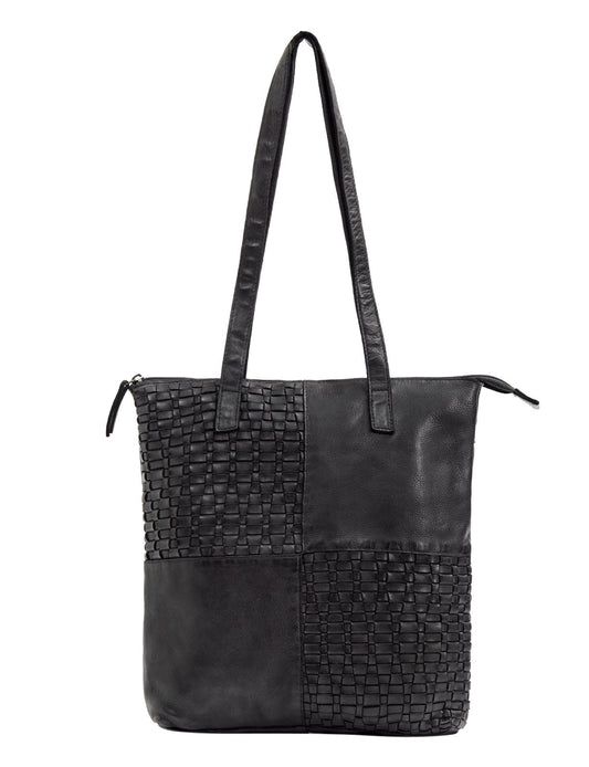 LONGREACH PANELLED LEATHER  TOTE BAG- A-0002-BLACK- NEW IN