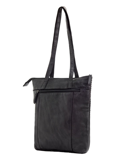 LONGREACH PANELLED LEATHER  TOTE BAG- A-0002-BLACK- NEW IN