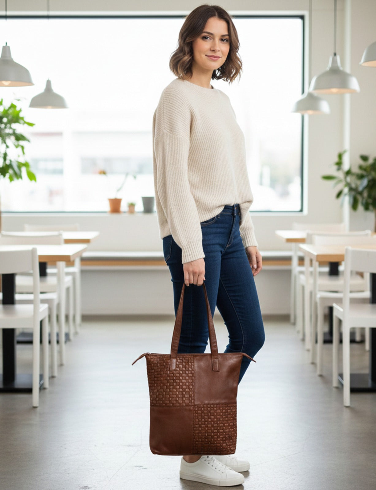 LONGREACH PANELLED LEATHER  TOTE BAG- A-0002-COGNAC- NEW IN
